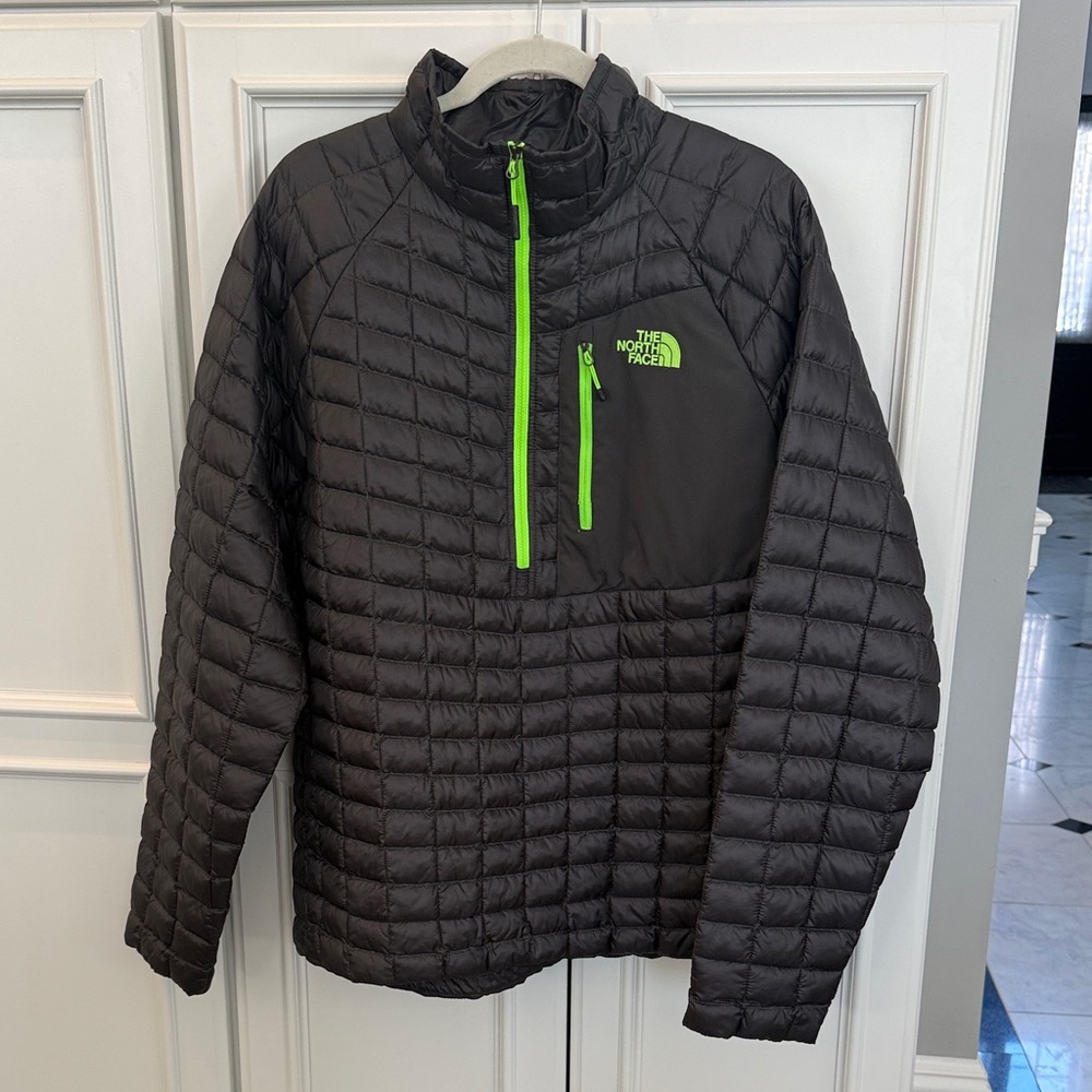 The North Face Men's Black Puffer Jacket with Green Accents